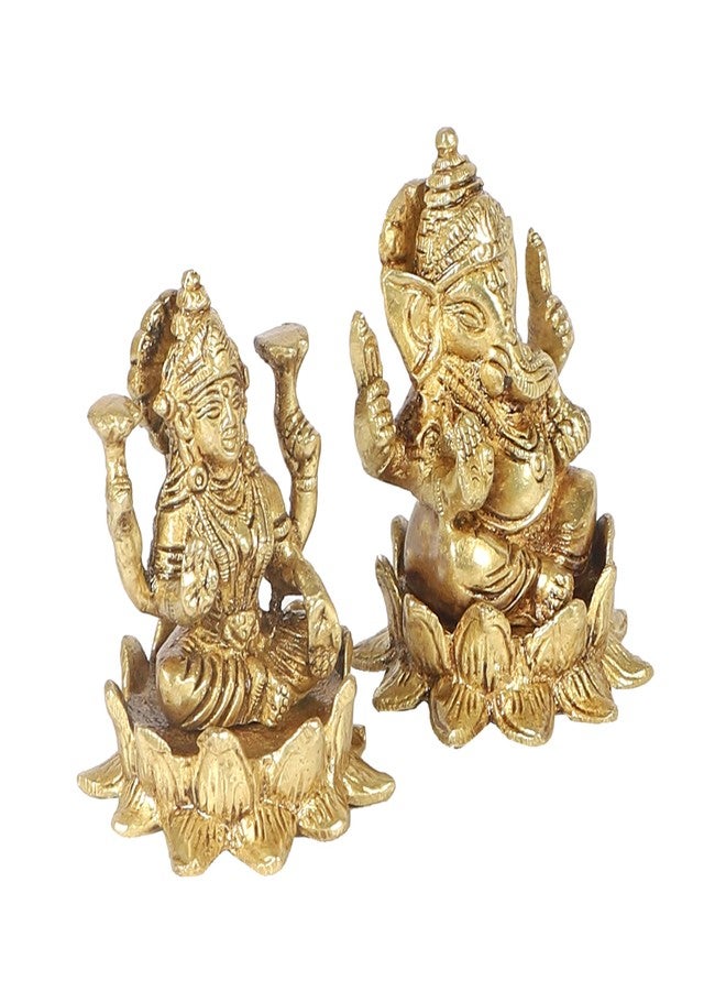 Two Moustaches 3.5 Inches Brass Laxmi Ganesha on Lotus Set, Ganesha Laxmi Idol Set for Home/Temple, Diwali & Housewarming Gifts, Standard, Pack of 2 - Image 3